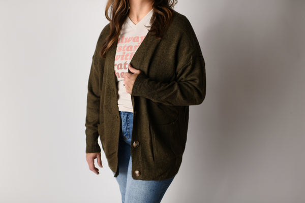 Lightweight Button Down Cardigan in Olive