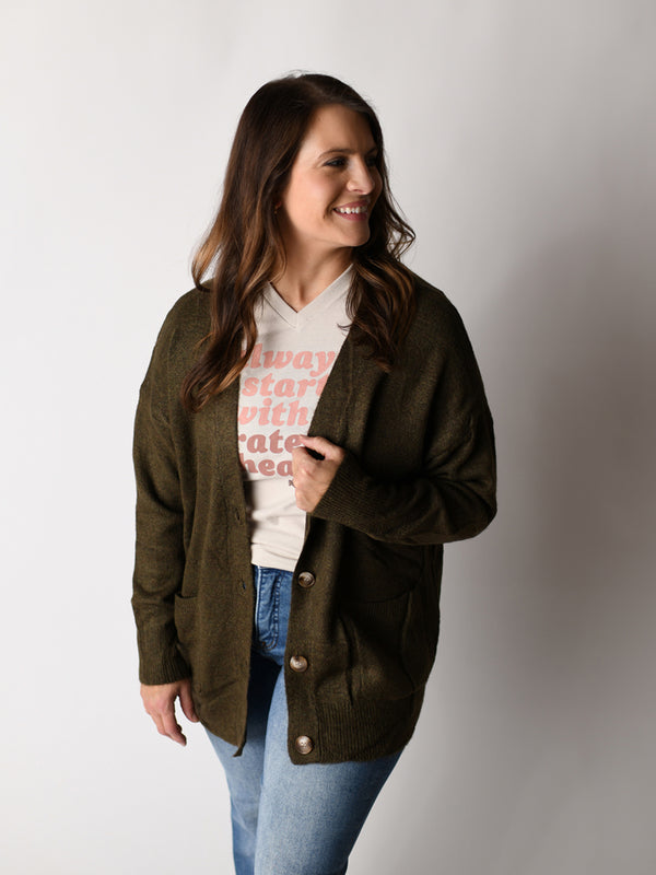 Lightweight Button Down Cardigan in Olive